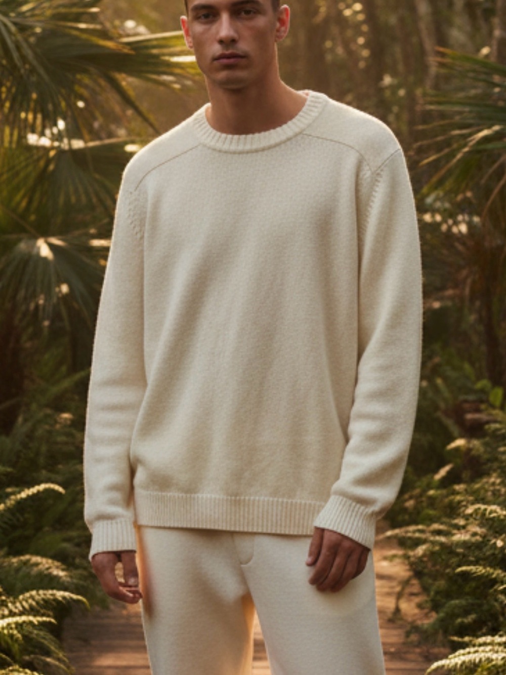 Lands' End Men's Ivory Crewneck Sweater
